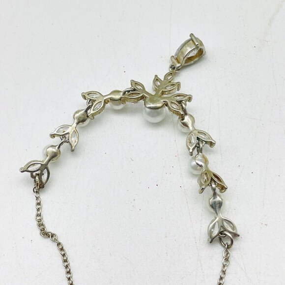 Rhinestone Drop Necklace Silver Tone Glam Bling Sparkle Holiday Party Classic - Picture 5 of 7